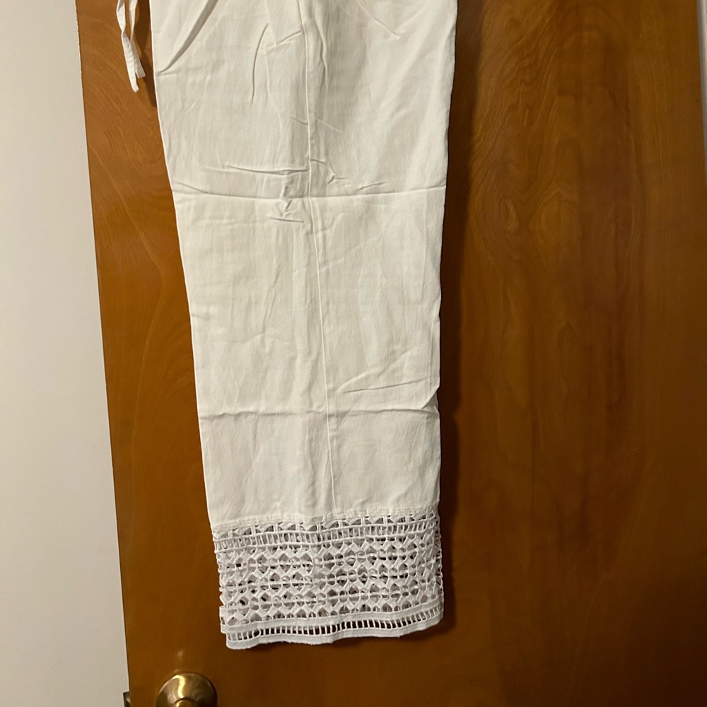 Ashley Stewart white pants with detail bottom leg